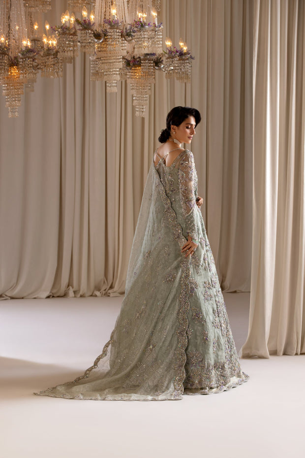 Pakistani Bridal Dress in Mint Gown and Lehenga Style Online
