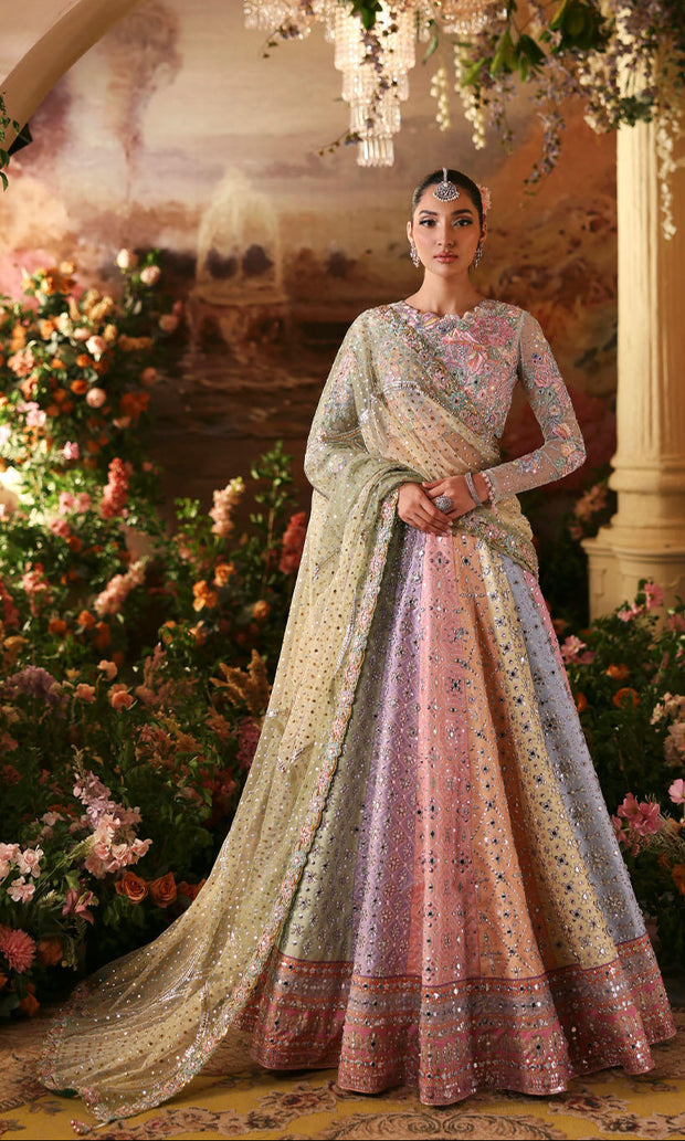 Pakistani Bridal Dress in Multicolored Lehenga Style Online