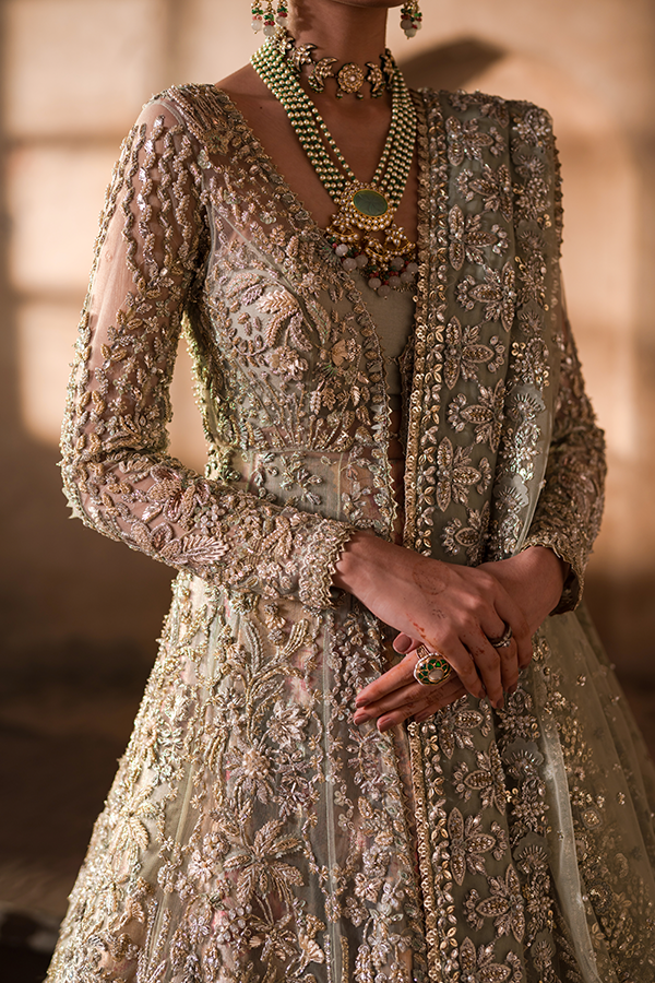 Pakistani Bridal Dress in Net Gown and Lehenga Style
