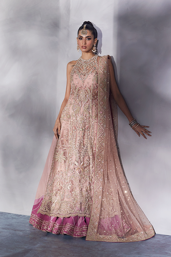 Pakistani Bridal Dress in Net Kameez Lehenga Style