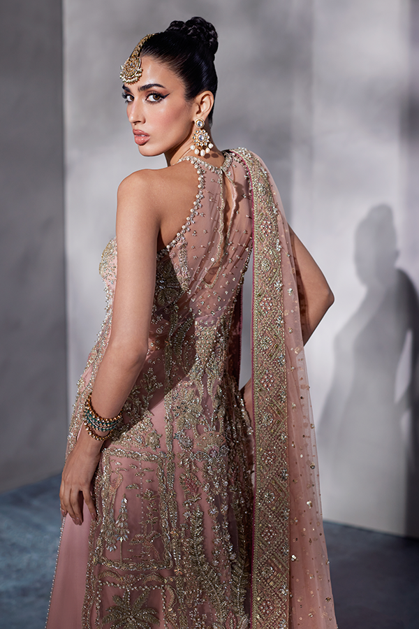 Pakistani Bridal Dress in Net Kameez and Lehenga Style Online