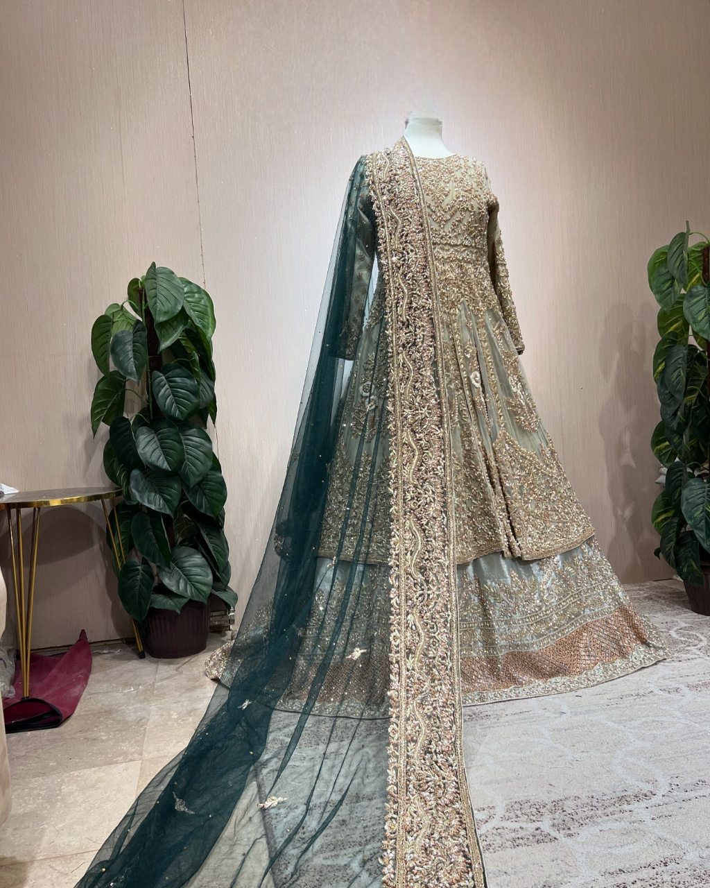 Pakistani Bridal Dress in Open Frock and Lehenga Style – Nameera by Farooq