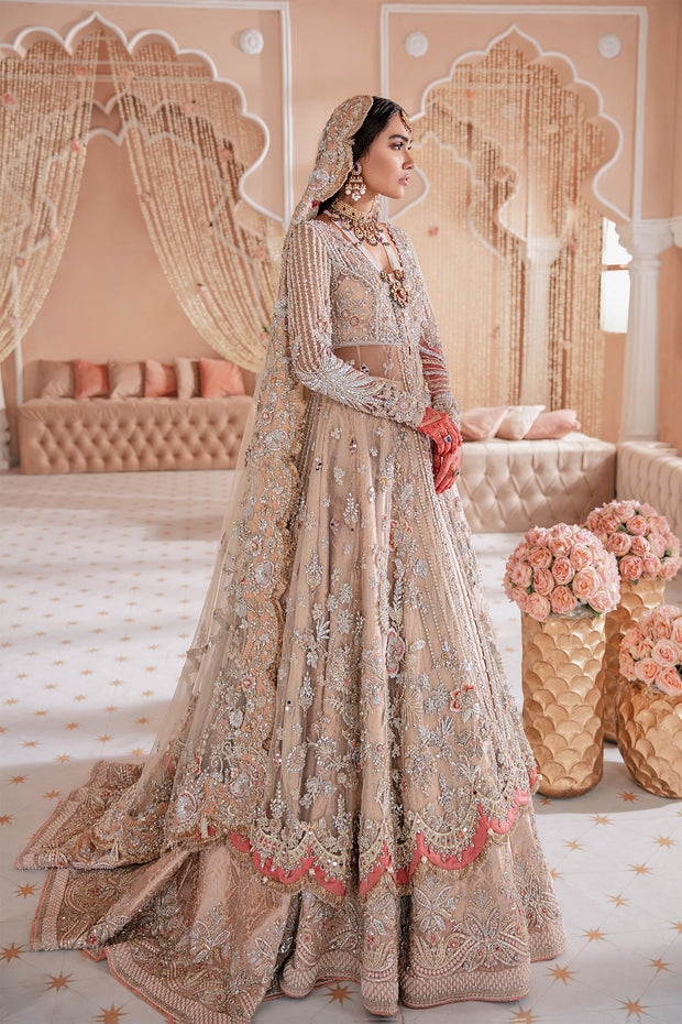 Pakistani Bridal Dress in Open Frock and Lehenga Style