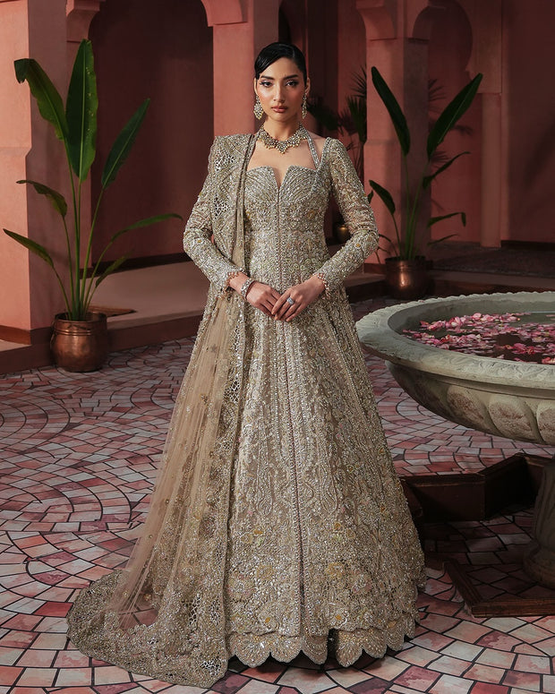 Pakistani Bridal Dress in Open Gown and Lehenga Style Online