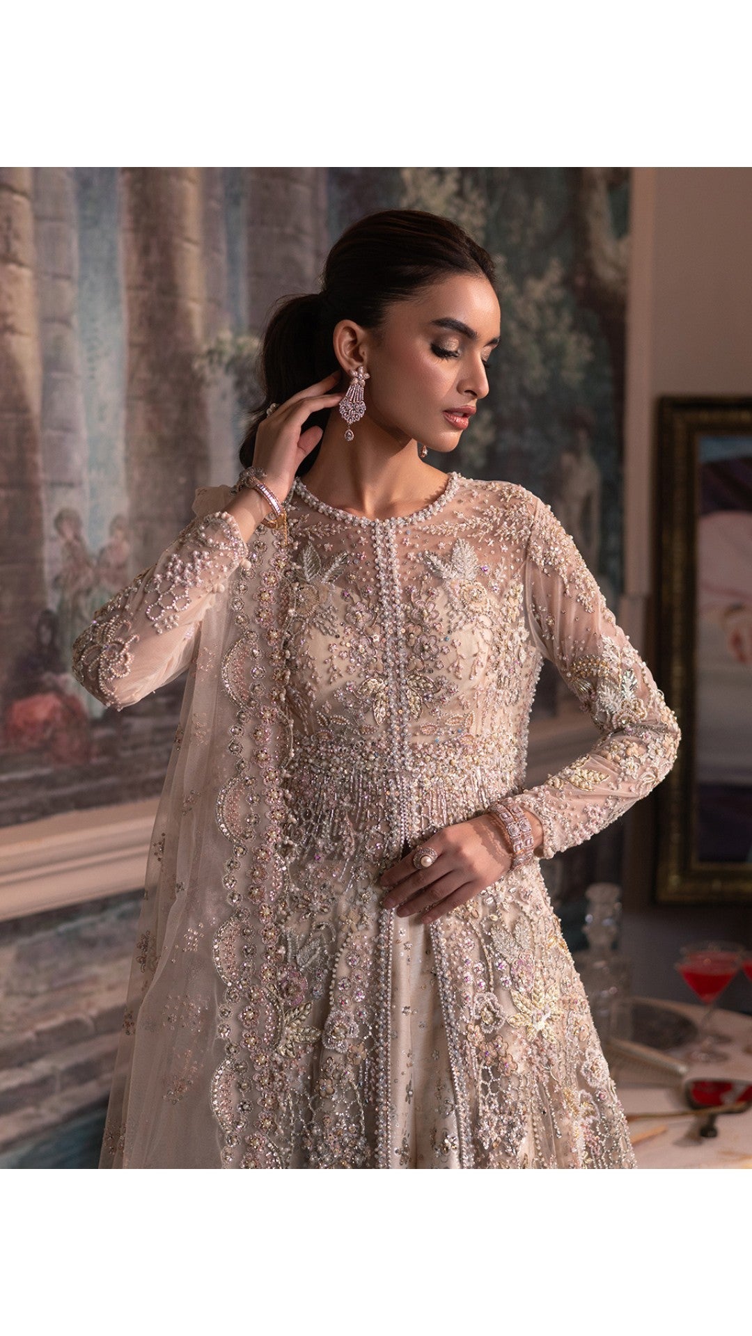 Elegant Pakistani Bridal Dress: Open Gown & Lehenga Style