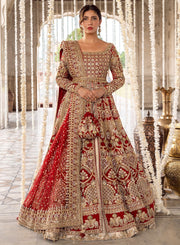 Pakistani Bridal Dress in Open Gown and Lehenga Style