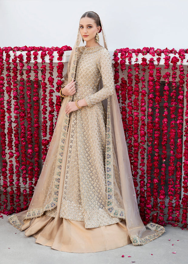 Pakistani Bridal Dress in Open Gown and Lehenga Style