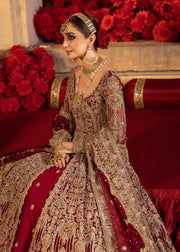 Pakistani Bridal Dress in Open Pishwas Frock Lehenga Style