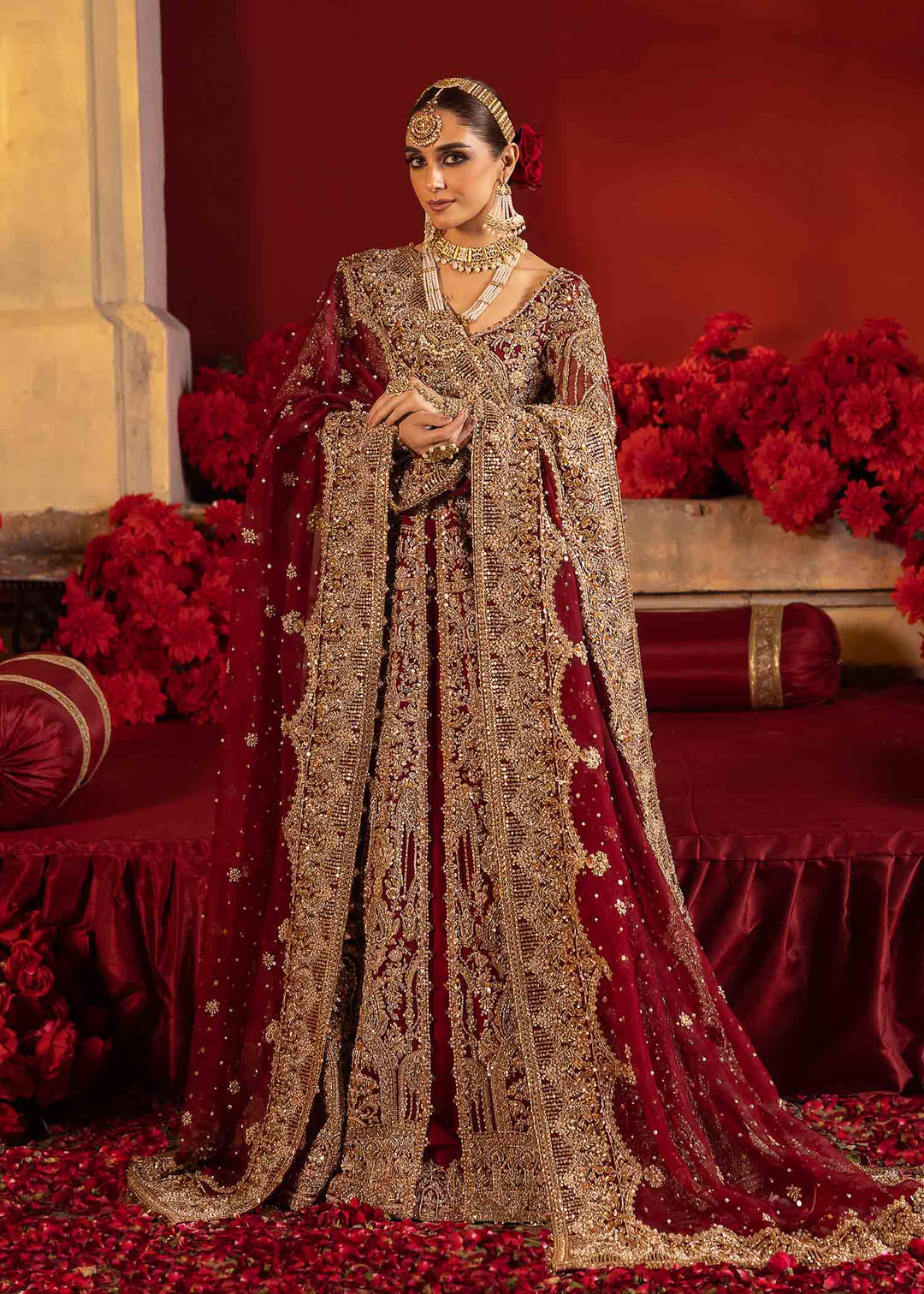 Pakistani Bridal Dress in Open Pishwas Lehenga Style Online