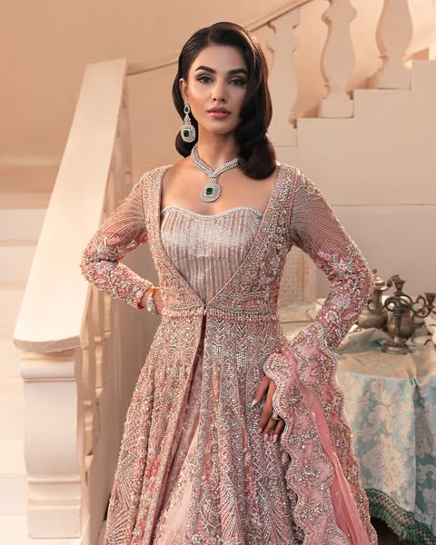 Pakistani Bridal Dress in Open Pishwas Lehenga Style Online