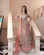 Pakistani Bridal Dress in Open Pishwas Lehenga Style