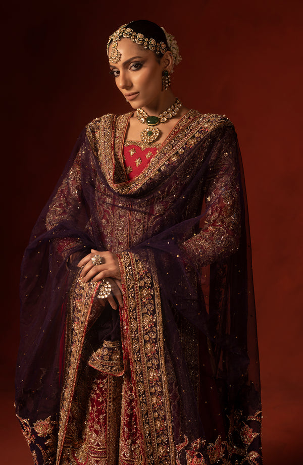 Pakistani Bridal Dress in Open Shirt Sharara Style