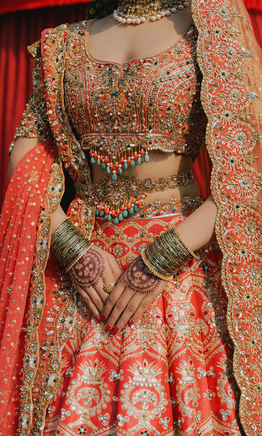 Pakistani Bridal Dress in Lehenga Dupatta Choli Style
