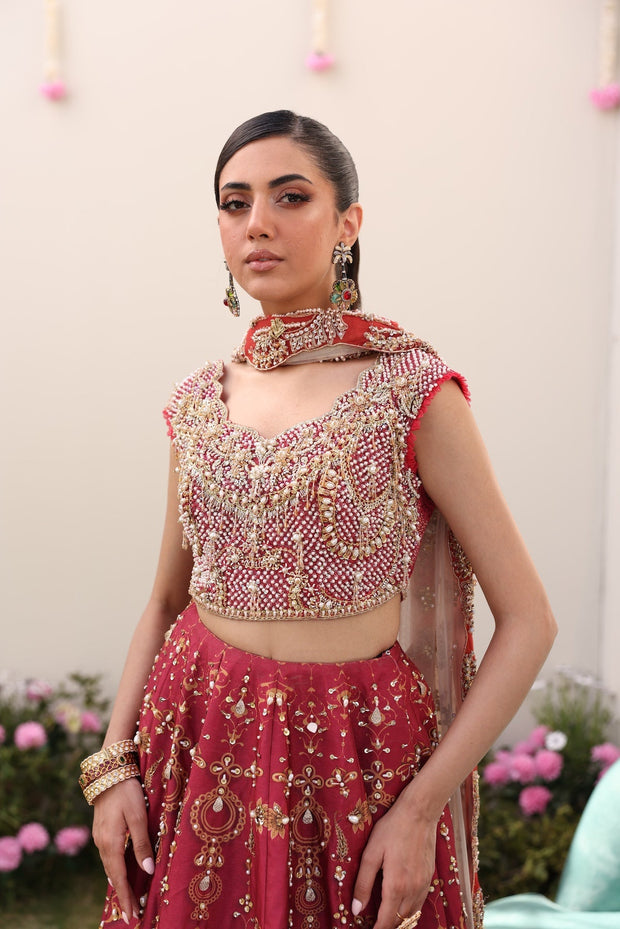 Pakistani Bridal Dress in Pink Lehenga and Choli Style Online