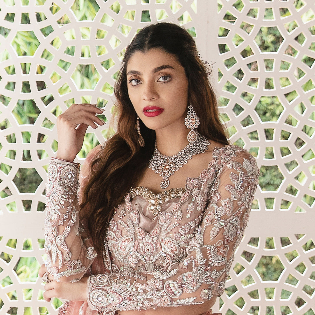 Pakistani Bridal Dress in Pink Lehenga and Choli Style Online
