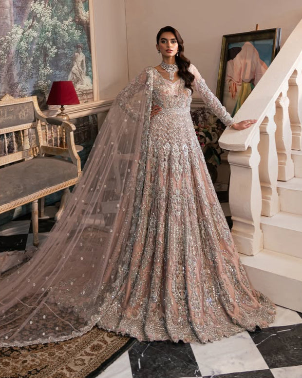 Pakistani Bridal Dress in Pink Pishwas Lehenga Style