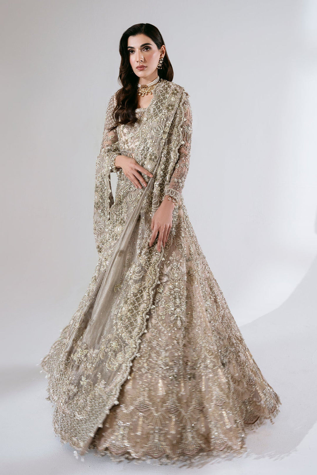 Pakistani Bridal Dress in Pink Pishwas Lehenga Style