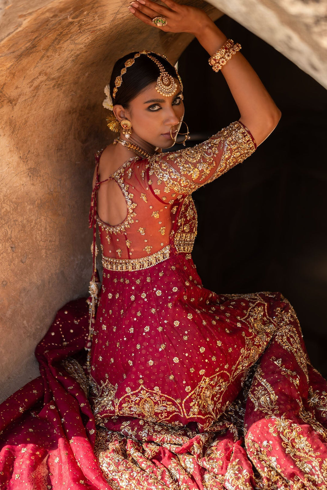 Elegant Maroon Pakistani Bridal Dress with Dupatta Style