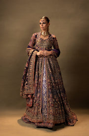 Pakistani Bridal Dress in Purple Gown and Lehenga Style