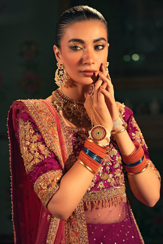 Pakistani Bridal Dress in Purple Lehenga Shirt Style Online