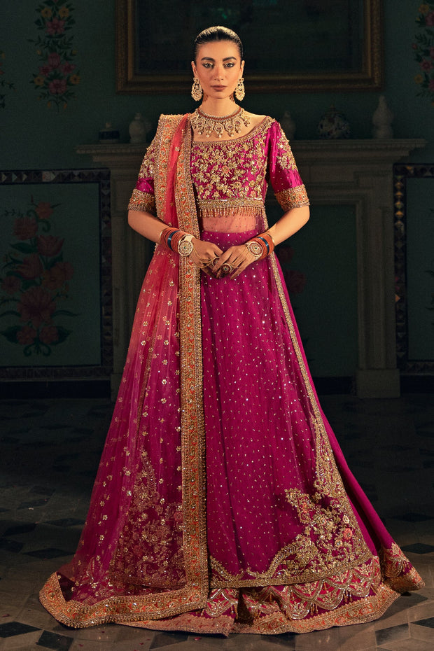 Pakistani Bridal Dress in Purple Lehenga Shirt Style