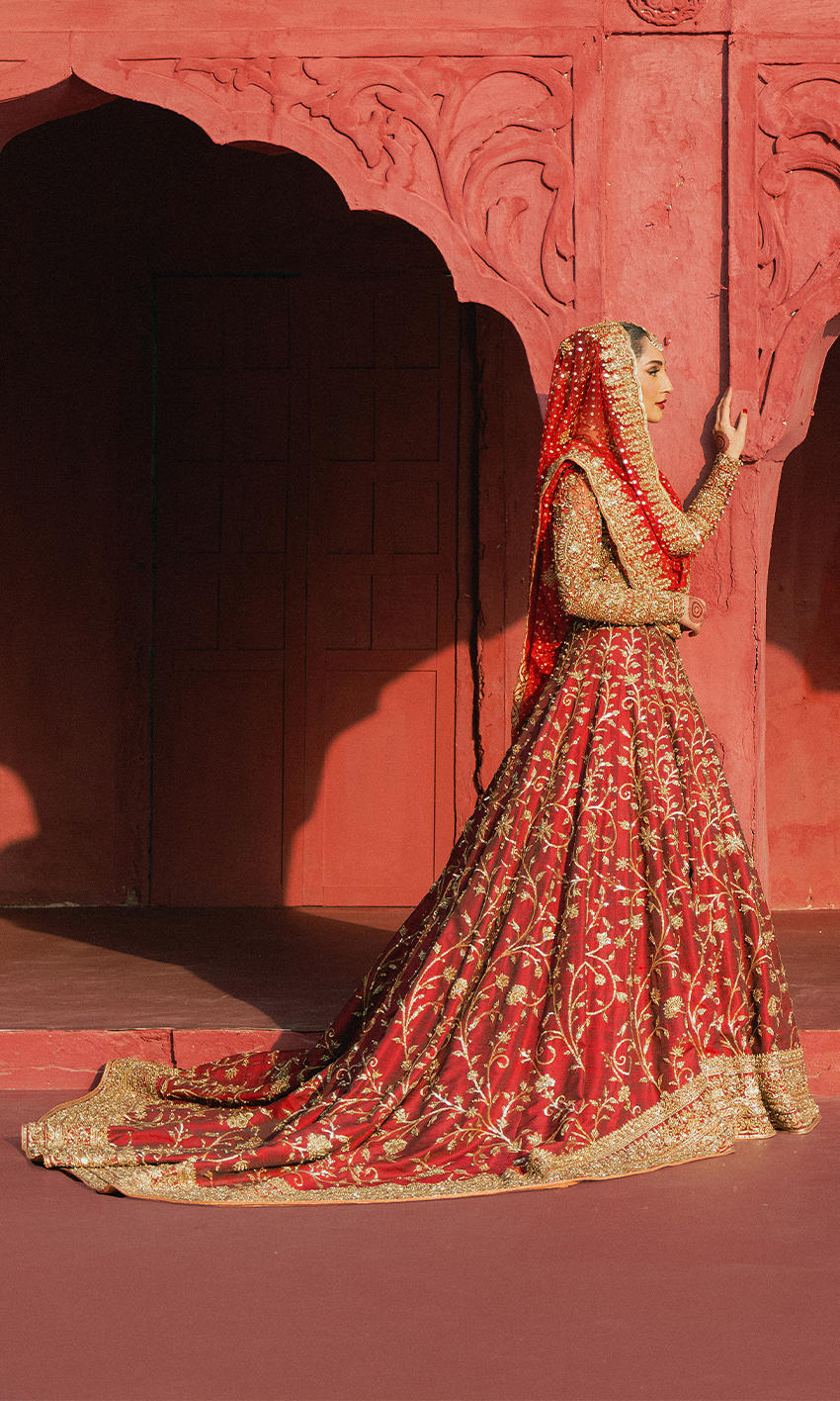Pakistani Bridal Dress in Raw Silk Lehenga Choli Style Online