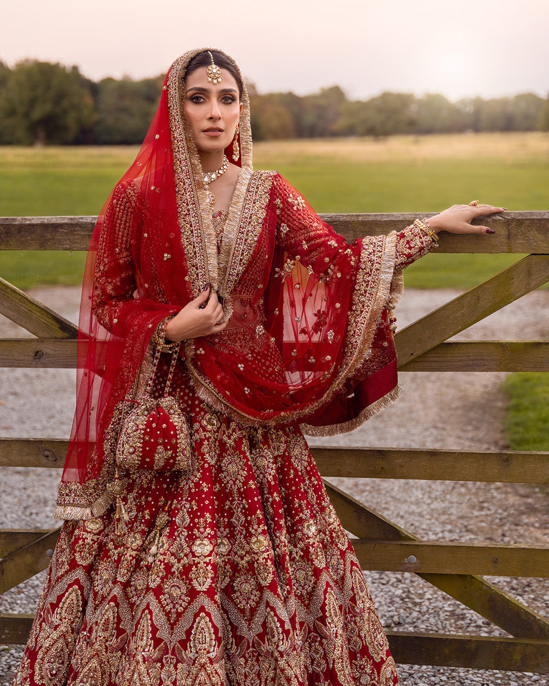 Elegant Pakistani Bridal Lehenga Choli in Red Raw Silk