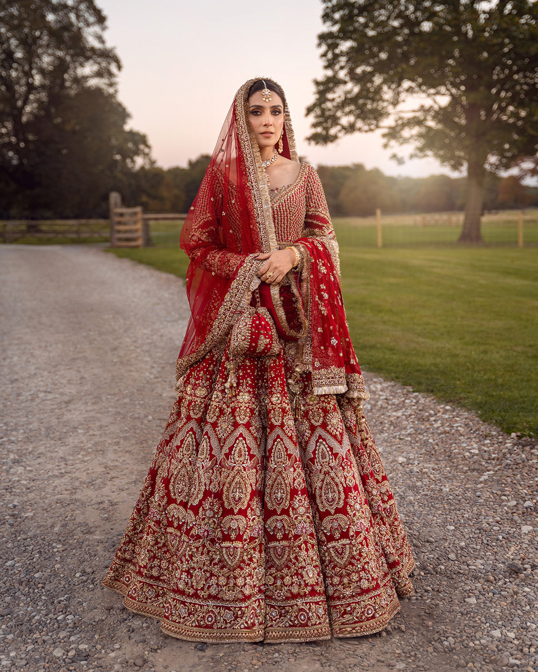 Elegant Pakistani Bridal Lehenga Choli in Red Raw Silk