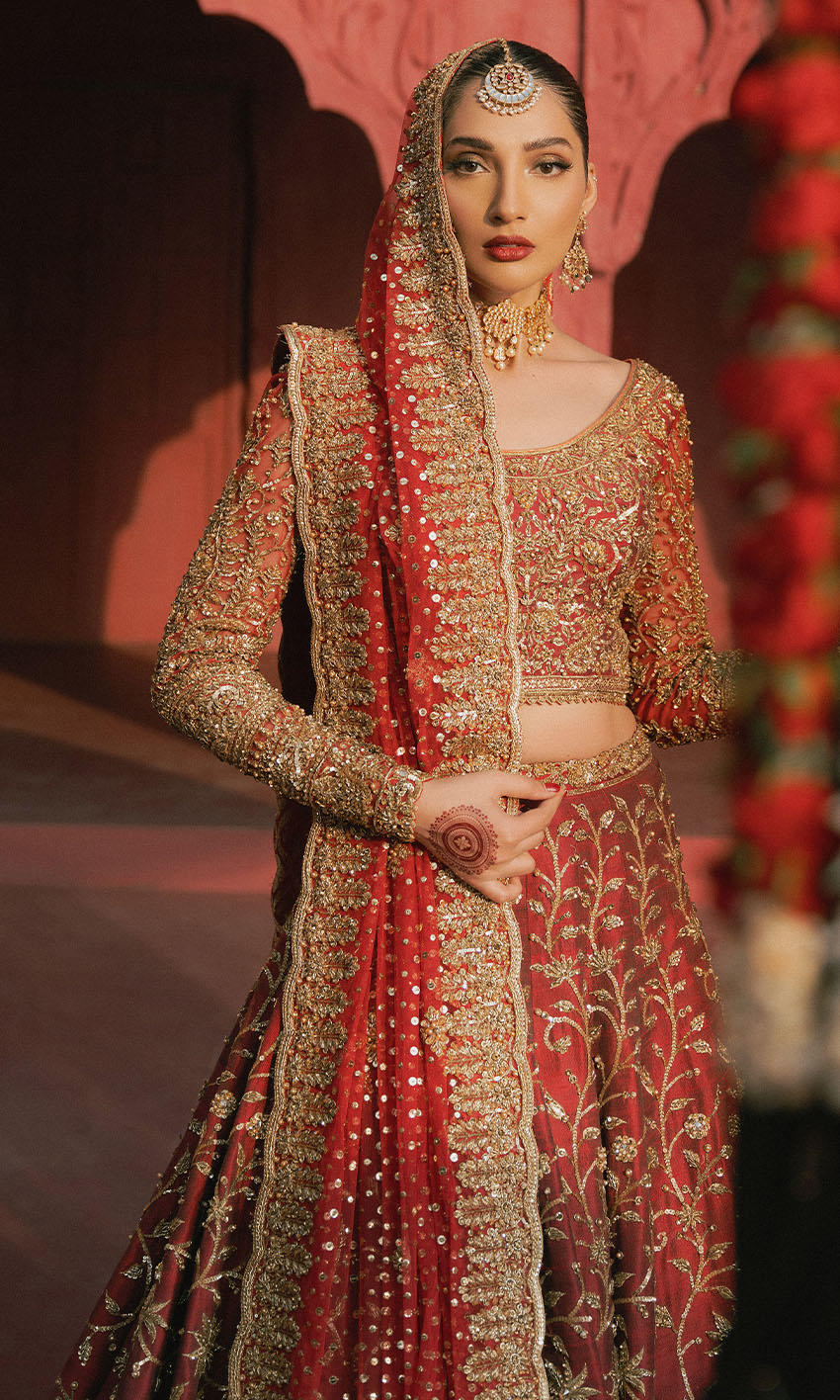 Pakistani Bridal Dress in Raw Silk Lehenga Choli Style