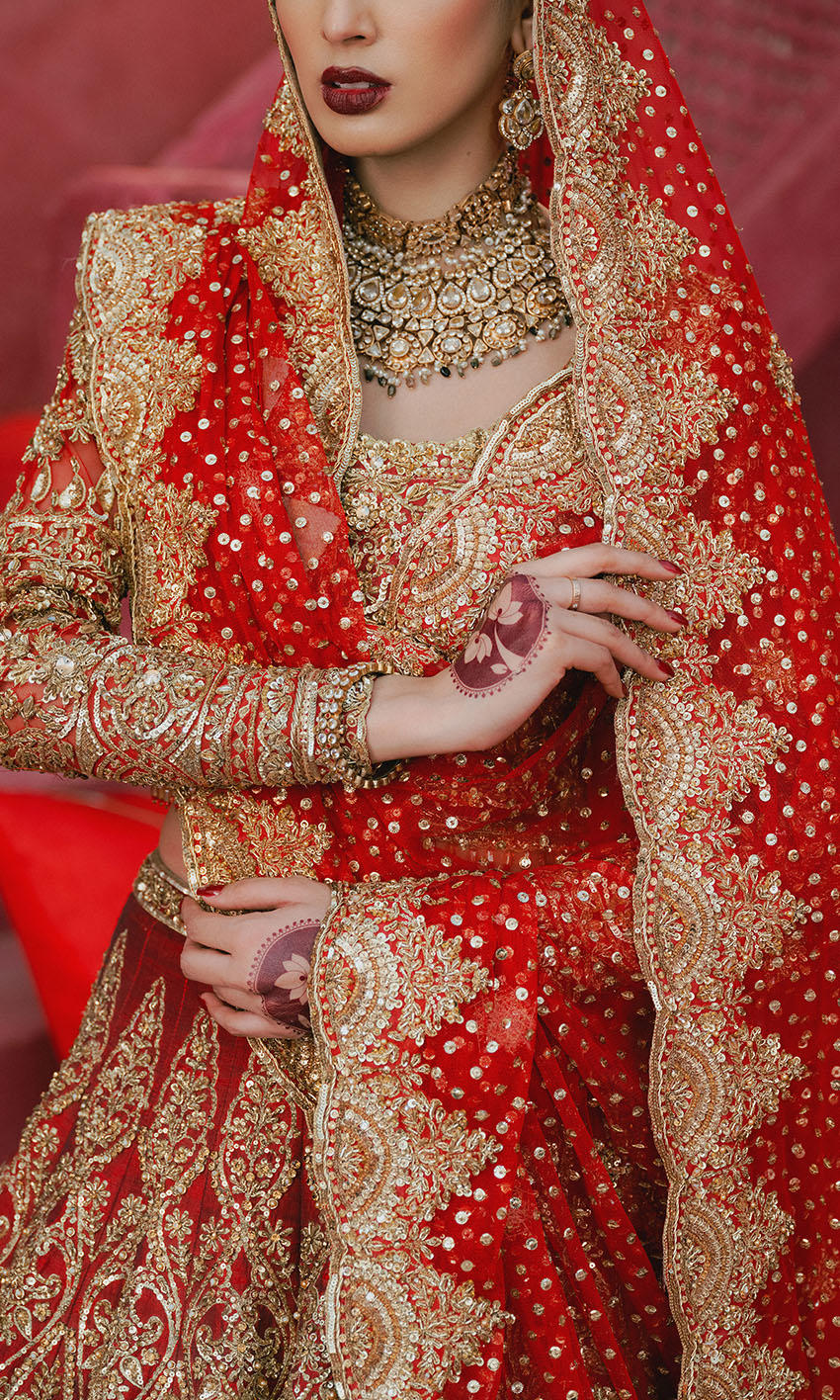 Luxurious Red Pakistani Bridal Lehenga and Choli