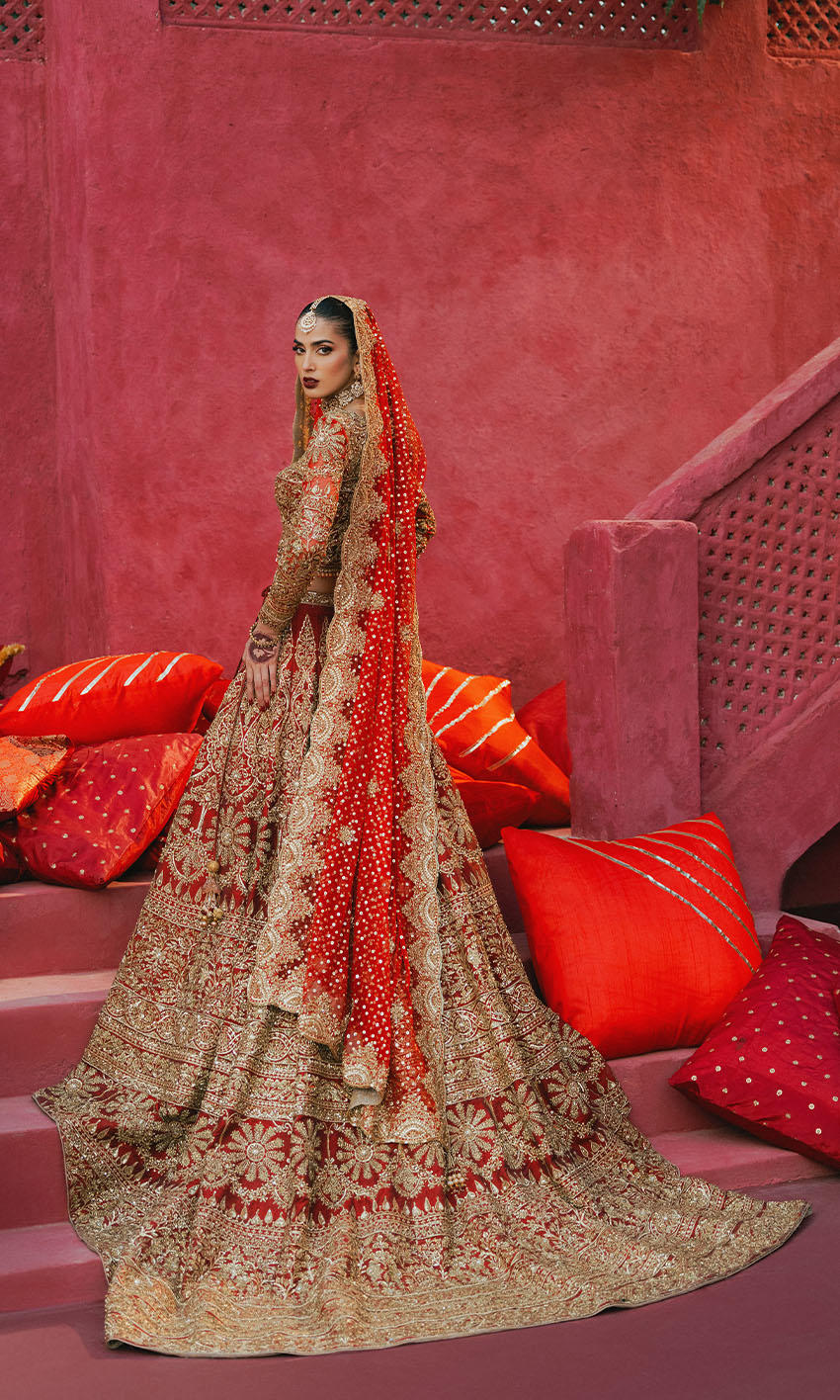 Luxurious Red Pakistani Bridal Lehenga and Choli