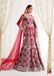 Pakistani Bridal Dress in Red Choli and Lehenga Style