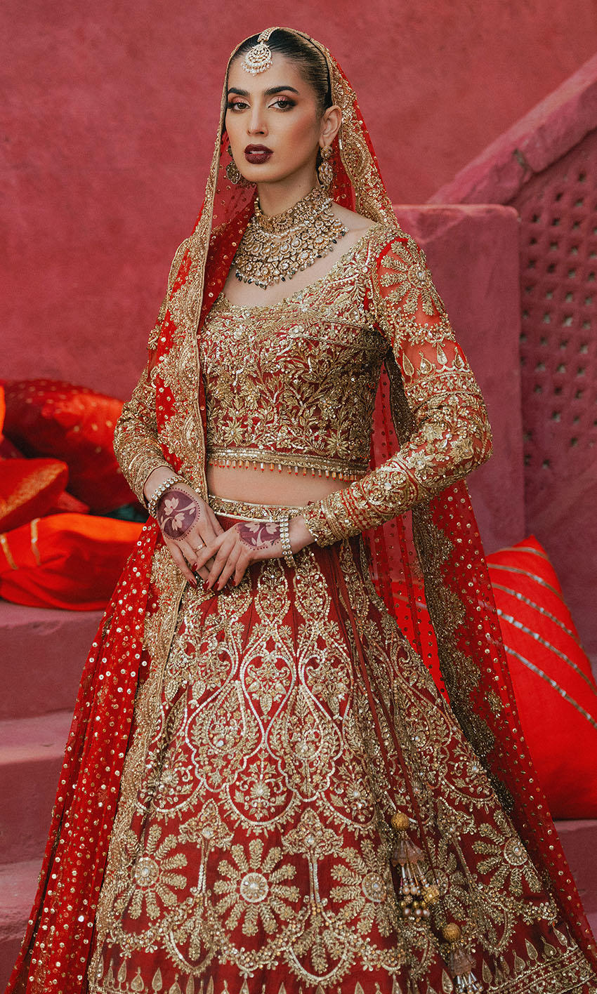 Luxurious Red Pakistani Bridal Lehenga and Choli