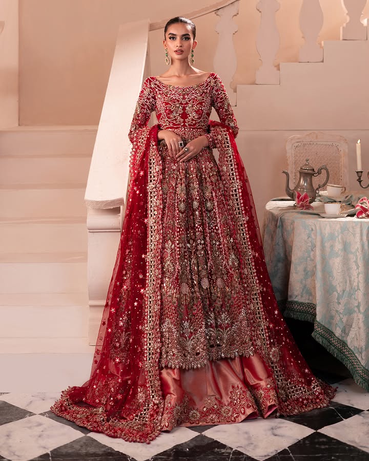 Stunning Pakistani Bridal Lehenga in Red for Your Wedding