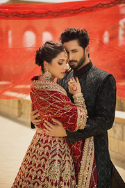 Pakistani Bridal Dress in Red Lehenga Choli Style