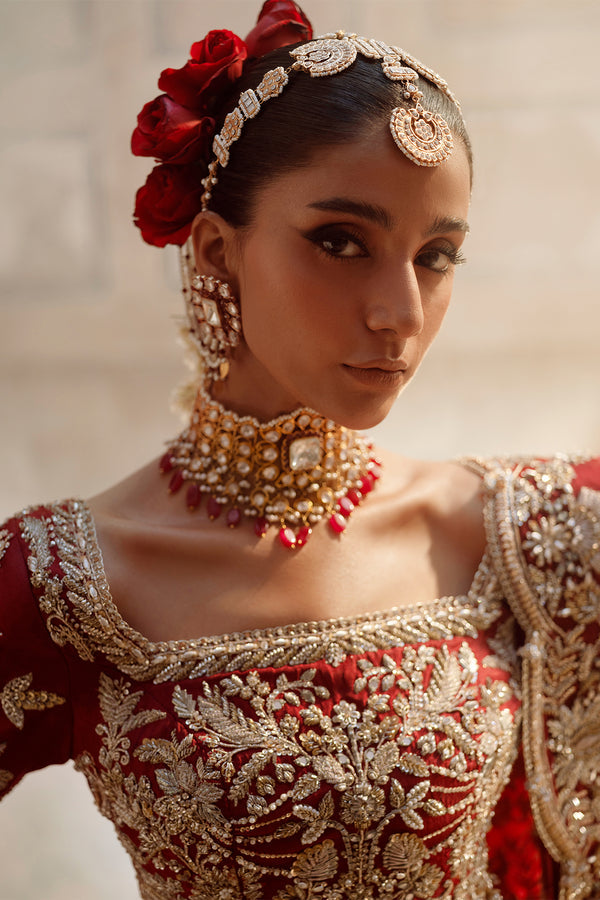 Pakistani Bridal Dress in Red Lehenga Dupatta Style Online