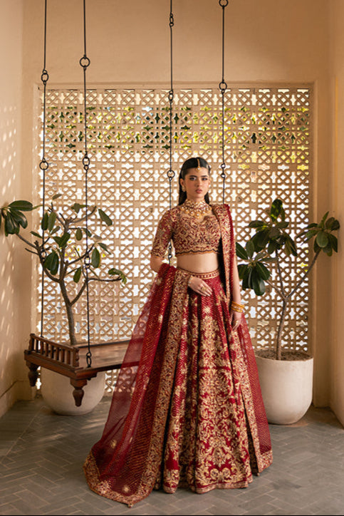 Pakistani Bridal Dress in Red Lehenga and Choli Style