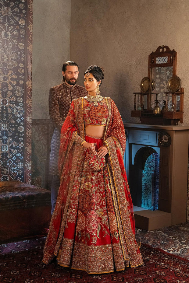 Pakistani Bridal Dress in Red Lehenga and Choli Style