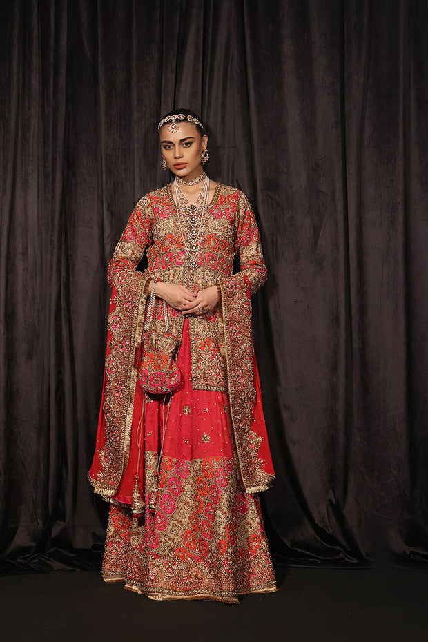 Pakistani Bridal Dress in Red Lehenga and Shirt Style Online