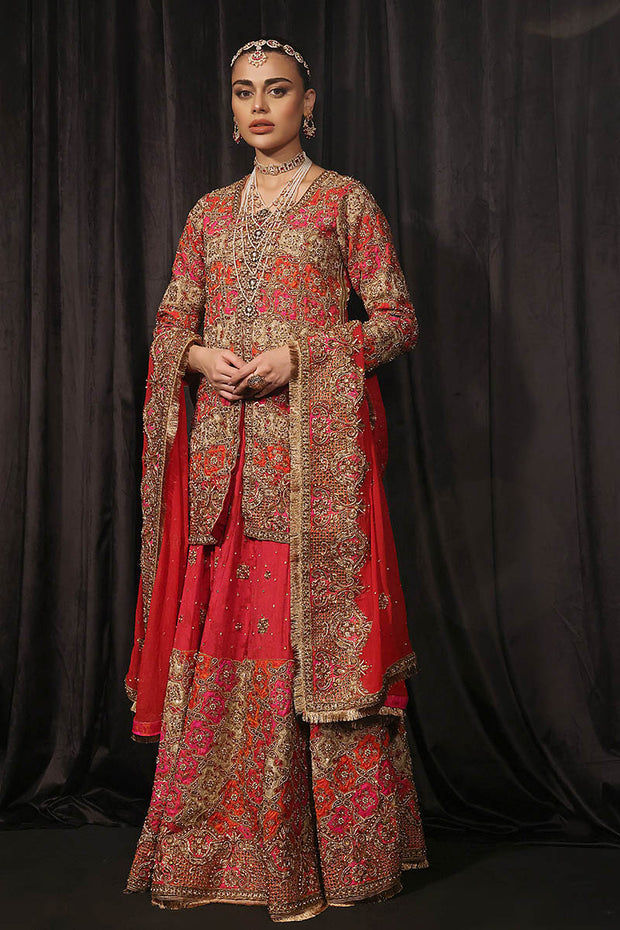 Pakistani Bridal Dress in Red Lehenga and Shirt Style