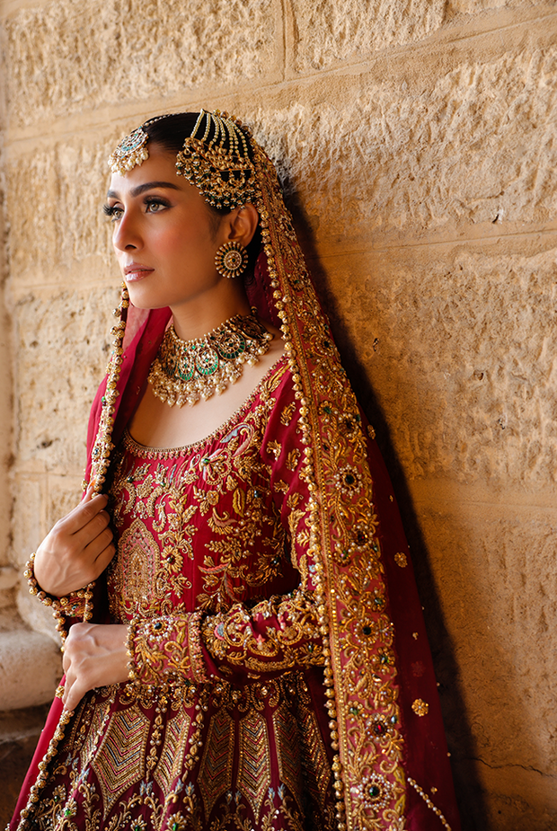Pakistani Bridal Dress in Red Maroon Royal Gown Style Online