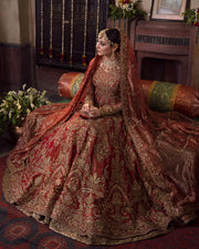Pakistani Bridal Dress in Red Pishwas Lehenga Style For Women In USA