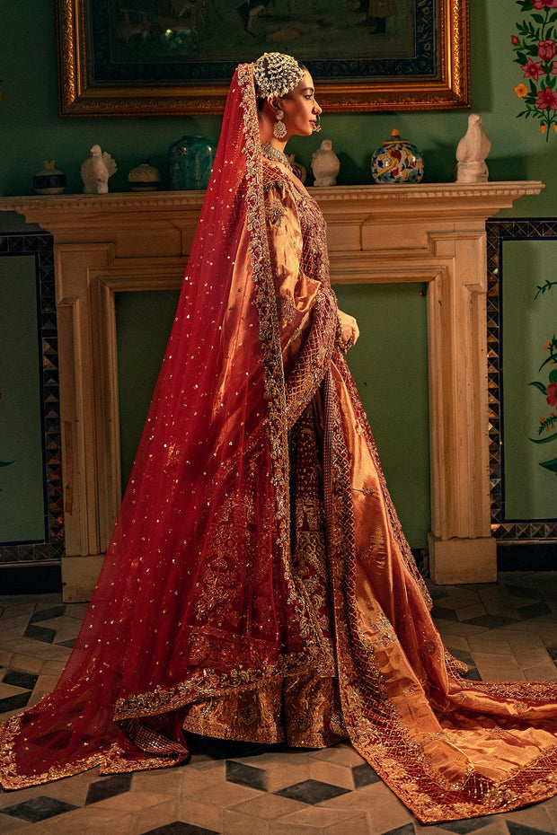 Pakistani Bridal Dress in Red Pishwas Lehenga Style