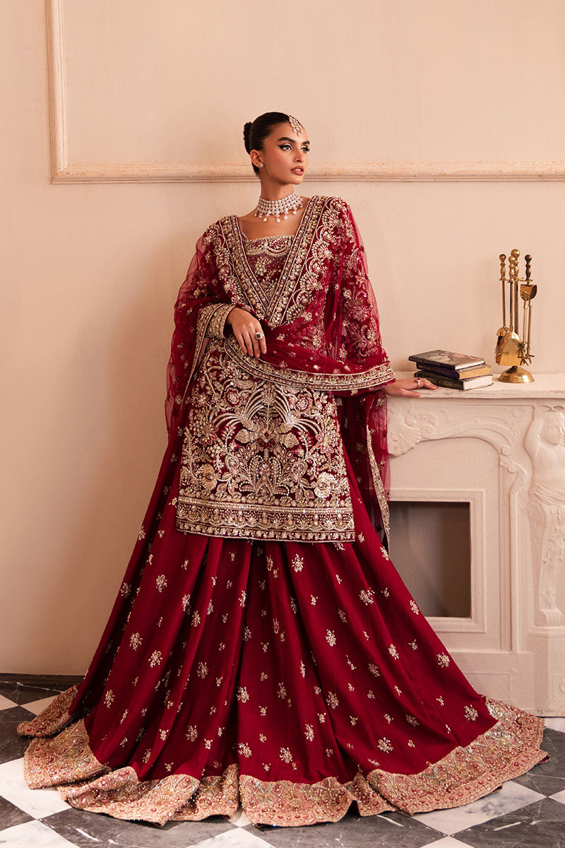 Pakistani Bridal Dress in Red Sharara Kameez Style