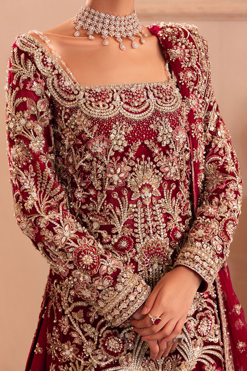 Pakistani Bridal Dress in Red Sharara Kameez Style Online