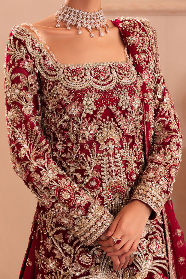 Pakistani Bridal Dress in Red Sharara Kameez Style Online