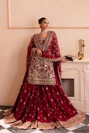 Pakistani Bridal Dress in Red Sharara Kameez Style