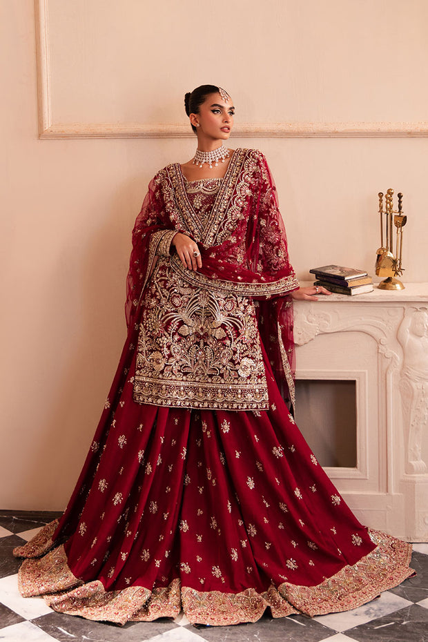 Pakistani Bridal Dress in Red Sharara Kameez Style