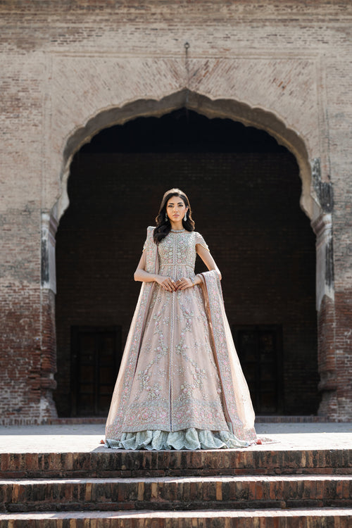 Elegant Pakistani Bridal Dress in Pink Gown & Lehenga Style