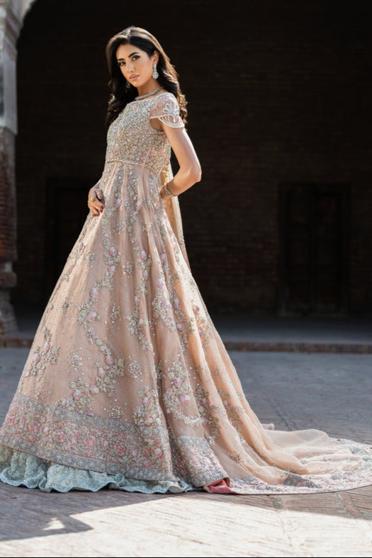 Elegant Pakistani Bridal Dress in Pink Gown & Lehenga Style